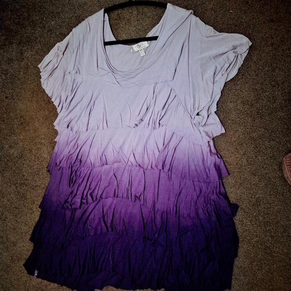 Oso Casuals Rayon Ruffle Tiered Layer Short Sleeve Top Tunic 2X